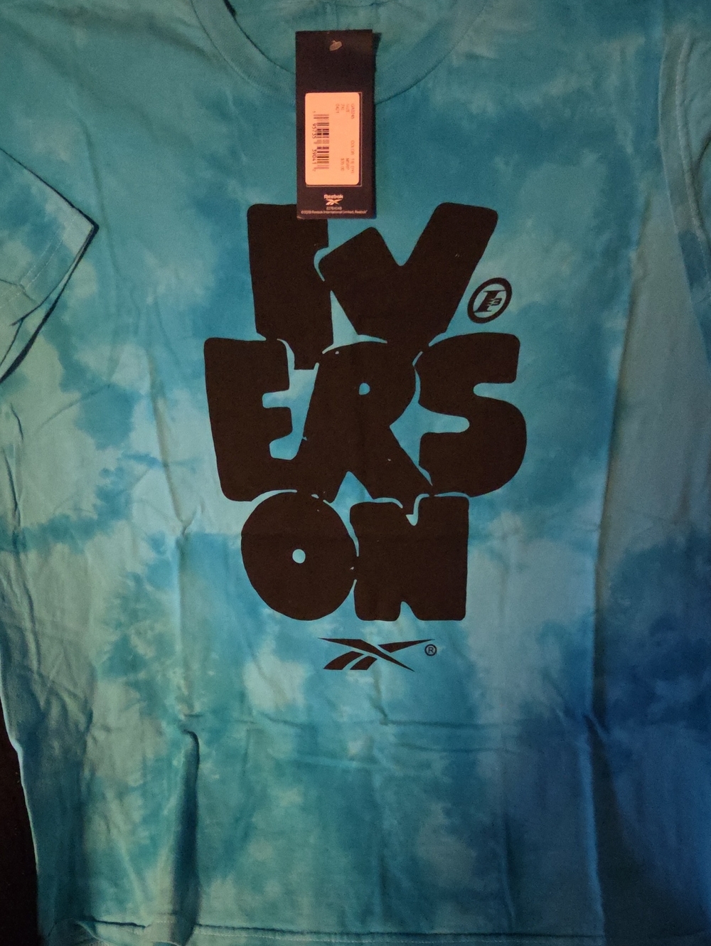 Reebok Men's Teal Blue Tie-Dye Graphic Short Sleeve Tee